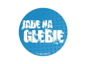 Naklejka "Jadę na glebie" 10 cm (niebieska)