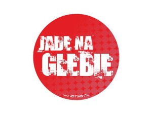 Naklejka "Jadę na glebie" 10 cm (czerwona)