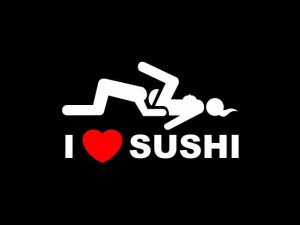 Naklejka "I love SUSHI" 10 cm (biała)
