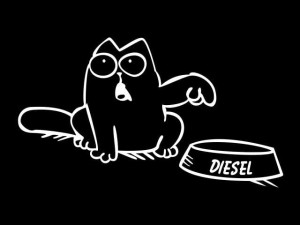 Naklejka "Kot Simon - DIESEL" 15 cm (biała)