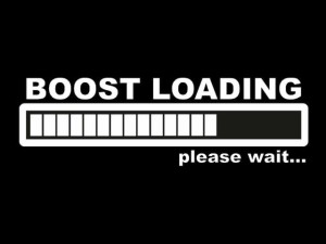 Naklejka "Boost loading" 15 cm (biała)