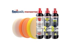 Zestaw past polerskich MENZERNA 400 2500 3500 i gąbek polerskich FLEXIPADS