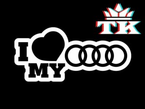 Naklejka "I love my AUDI" 14,5 cm (biała)