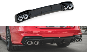 Dokładka tylna (czarny połysk) + srebrna atrapa wydechu Audi A7 C8 S-Line