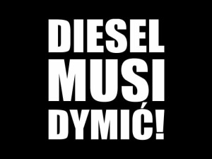 Naklejka "Diesel musi dymic!" 10 cm (biała)