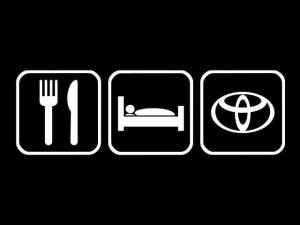 Naklejka "Eat Sleep TOYOTA" 19 cm (biała)