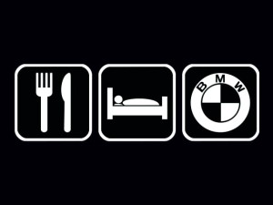 Naklejka "Eat Sleep BMW" 19 cm (biała)