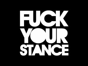 Naklejka "Fuck your stance" 11 cm (biała)